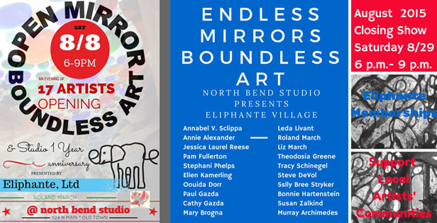 Open Mirror Boundless Art exhibit at North Bend Studio - August 2015